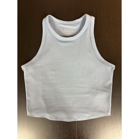 Athleta Transcend Crop Tank Rib Grey Blue Small T-back Cropped Sleeveless - Picture 3 of 12